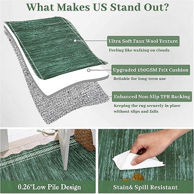 Modern Scalloped Runner Rug for Hallway & Kitchen, Low-Pile Washable Non-Slip Carpet