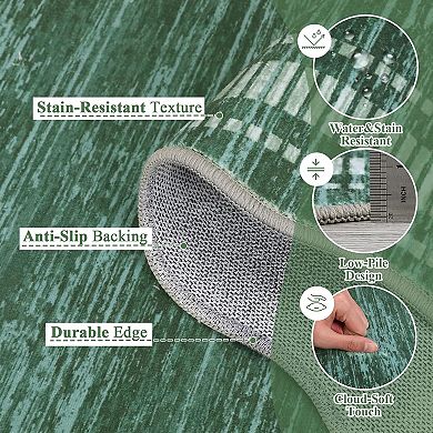 Modern Scalloped Runner Rug for Hallway & Kitchen, Low-Pile Washable Non-Slip Carpet