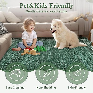 Modern Scalloped Runner Rug for Hallway & Kitchen, Low-Pile Washable Non-Slip Carpet