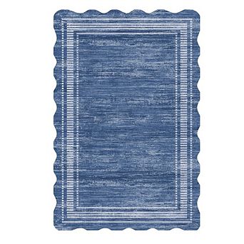 Modern Scalloped Runner Rug for Hallway & Kitchen, Low-Pile Washable Non-Slip Carpet