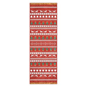 Bohemian Christmas Rug Holiday Themed Mat Pet and Kid Friendly Festive Washable Decor