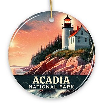 Vintage Acadia National Park Ornament, Maine Lighthouse Christmas Gift and Coastal New England Gift