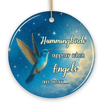 Hummingbirds Appear When Angels Are Near Ornament, Peaceful Remembrance Christmas Keepsake (Circle)