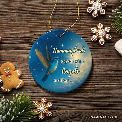 Hummingbirds Appear When Angels Are Near Ornament, Peaceful Remembrance Christmas Keepsake (Circle)