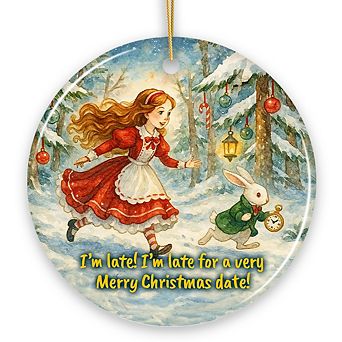 White Rabbit I'm Late for Christmas Ornament, Alice's Adventure in Wonderland Gift and Tree Decor