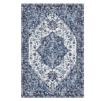 Vintage Washable Low-Pile Rugs, Non-Slip Rubber Backing for Living Room & Kitchen