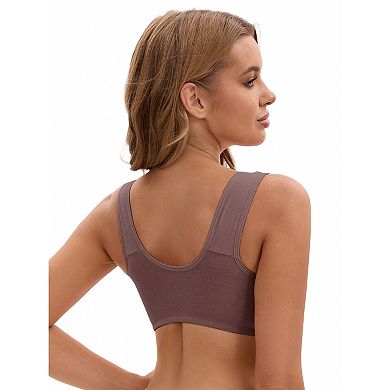 3 Packs Women's Zip Front Closure Full Coverage Wirefree Tank Back Bralette Wide Straps Bras