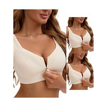 3 Packs Women's Zip Front Closure Full Coverage Wirefree Tank Back Bralette Wide Straps Bras