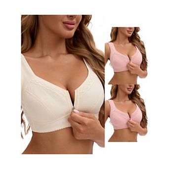 3 Packs Women's Zip Front Closure Full Coverage Wirefree Tank Back Bralette Wide Straps Bras