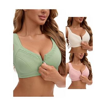 3 Packs Women's Zip Front Closure Full Coverage Wirefree Tank Back Bralette Wide Straps Bras