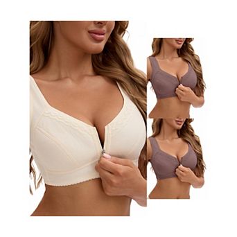3 Packs Women's Zip Front Closure Full Coverage Wirefree Tank Back Bralette Wide Straps Bras