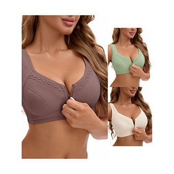3 Packs Women's Zip Front Closure Full Coverage Wirefree Tank Back Bralette Wide Straps Bras