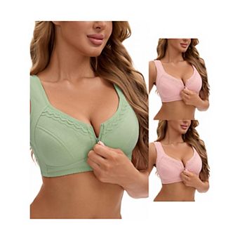 3 Packs Women's Zip Front Closure Full Coverage Wirefree Tank Back Bralette Wide Straps Bras