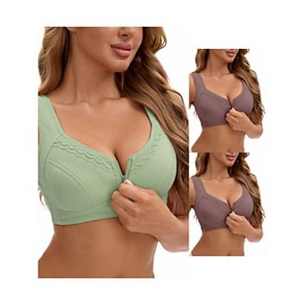 3 Packs Women's Zip Front Closure Full Coverage Wirefree Tank Back Bralette Wide Straps Bras