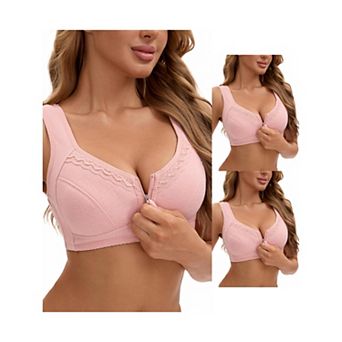 3 Packs Women's Zip Front Closure Full Coverage Wirefree Tank Back Bralette Wide Straps Bras