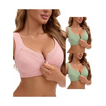 3 Packs Women's Zip Front Closure Full Coverage Wirefree Tank Back Bralette Wide Straps Bras