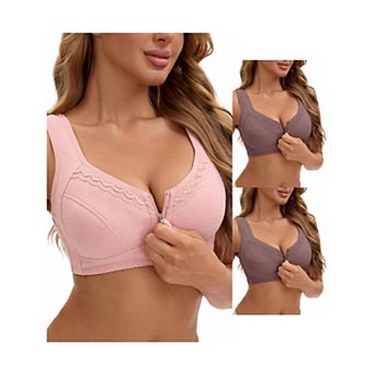 3 Packs Women's Zip Front Closure Full Coverage Wirefree Tank Back Bralette Wide Straps Bras