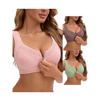 3 Packs Women's Zip Front Closure Full Coverage Wirefree Tank Back Bralette Wide Straps Bras