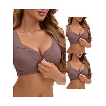 3 Packs Women's Zip Front Closure Full Coverage Wirefree Tank Back Bralette Wide Straps Bras