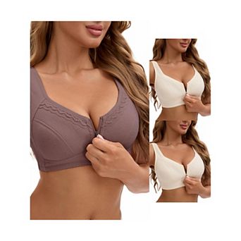 3 Packs Women's Zip Front Closure Full Coverage Wirefree Tank Back Bralette Wide Straps Bras