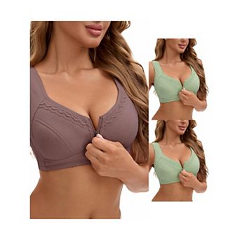 3 Packs Women's Zip Front Closure Full Coverage Wirefree Tank Back Bralette Wide Straps Bras