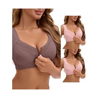 3 Packs Women's Zip Front Closure Full Coverage Wirefree Tank Back Bralette Wide Straps Bras