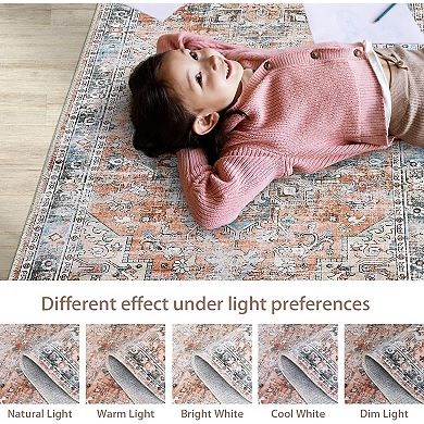 Boho Washable Runner Rug - Non-Slip Vintage Floral Hallway & Kitchen