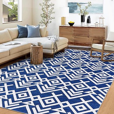 Washable Modern Moroccan Rug, Low-Pile Stain-Resistant Carpet for Living Room, Bedroom, Dining