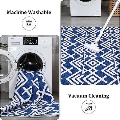 Washable Modern Moroccan Rug, Low-Pile Stain-Resistant Carpet for Living Room, Bedroom, Dining