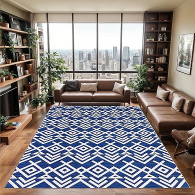 Washable Modern Moroccan Rug, Low-Pile Stain-Resistant Carpet for Living Room, Bedroom, Dining