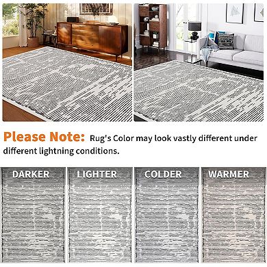 Modern Stripe Runner Rug - Machine Washable, Non-Slip Low Pile Hallway & Bathroom Carpet