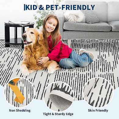Modern Stripe Runner Rug - Machine Washable, Non-Slip Low Pile Hallway & Bathroom Carpet
