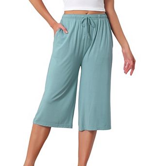 Women's High Waisted Pajama Shorts Comfy Soft Knee Length Long Shorts with Pockets