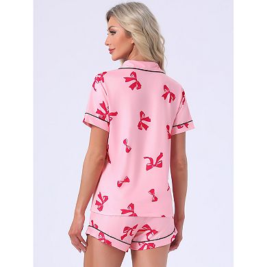 Women's Pajama Sets Short Sleeves Cute Print Soft Comfy Button Up Tops and Shorts 2 Pcs