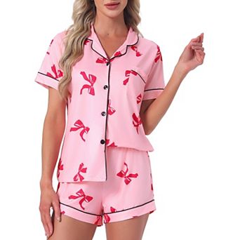 Women's Pajama Sets Short Sleeves Cute Print Soft Comfy Button Up Tops and Shorts 2 pc