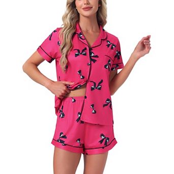 Women's Pajama Sets Short Sleeves Cute Print Soft Comfy Button Up Tops and Shorts 2 pc