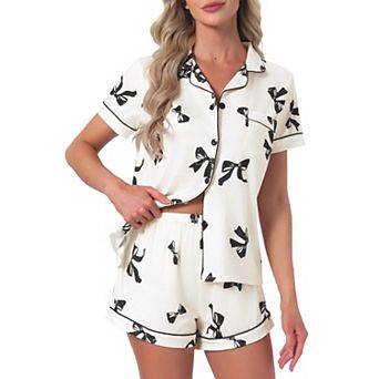 Women's Pajama Sets Short Sleeves Cute Print Soft Comfy Button Up Tops and Shorts 2 pc
