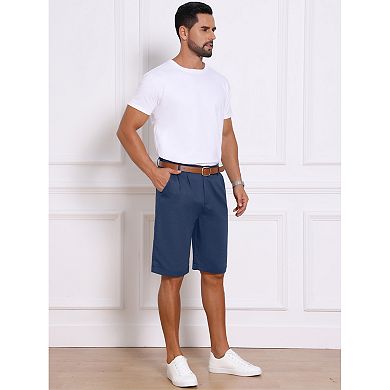 Men's Linen Pleated Short Pants with Pockets Above Knee Casual Shorts