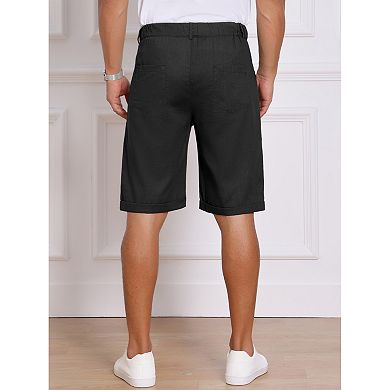 Men's Linen Pleated Short Pants with Pockets Above Knee Casual Shorts