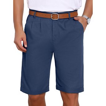 Men's Linen Pleated Short Pants with Pockets Above Knee Casual Shorts