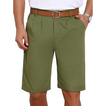 Men's Linen Pleated Short Pants with Pockets Above Knee Casual Shorts