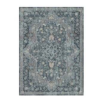 Vintage Washable Low-Pile Rug, Non-Slip Stain-Resistant Carpet for Living Room, Bedroom