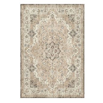Vintage Washable Low-Pile Rug, Non-Slip Stain-Resistant Carpet for Living Room, Bedroom