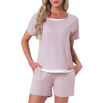 Women's Pajama Set Short Sleeve Top with Built-in Bra and Shorts Sleepwear Lounge Sets with Pockets