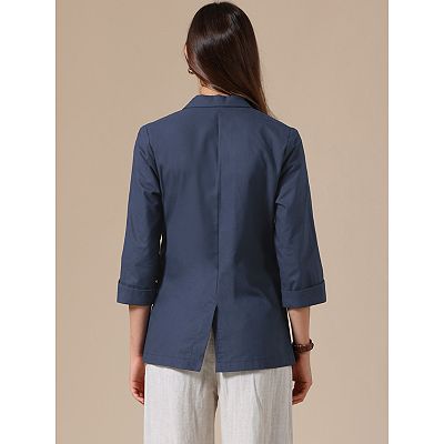 Casual Blazers for Women Summer 3/4 Sleeve Lightweight Cotton Linen Suit Jacket Blazer