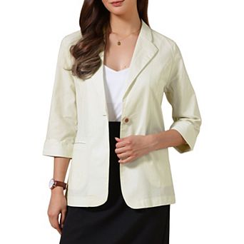 Casual Blazers for Women Summer 3/4 Sleeve Lightweight Cotton Linen Suit Jacket Blazer