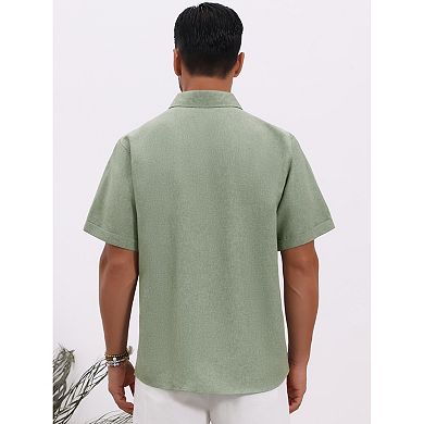 Men's Solid Dress Shirts Summer Short Sleeve Button Down Linen Shirt