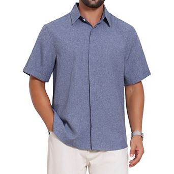 Men's Solid Dress Shirts Summer Short Sleeve Button Down Linen Shirt