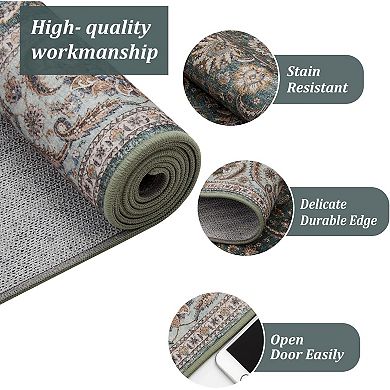 Vintage Washable Runner Rugs - Non-Slip Low Pile Carpet for Indoor Use