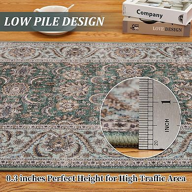 Vintage Washable Runner Rugs - Non-Slip Low Pile Carpet for Indoor Use